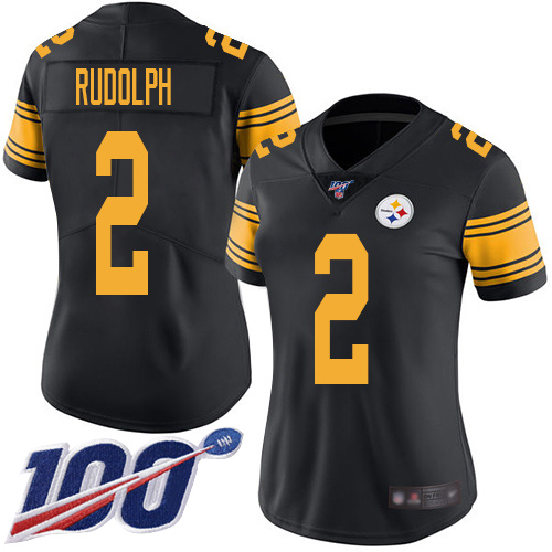 Women Pittsburgh Steelers Football #2 Limited Black Mason Rudolph 100th Season Rush Vapor Untouchable Nike NFL Jersey